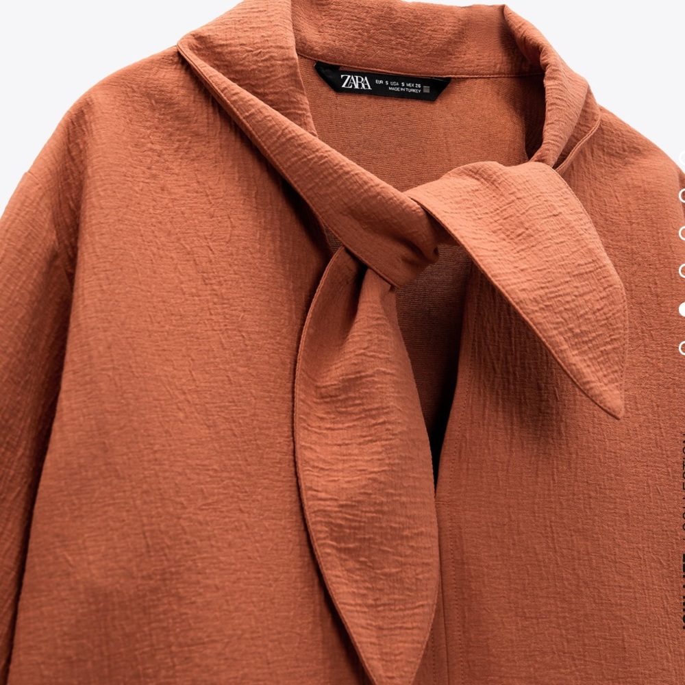 New Zara crepe tie blouse sz xs burnt rust Host pick! - Picture 4 of 4